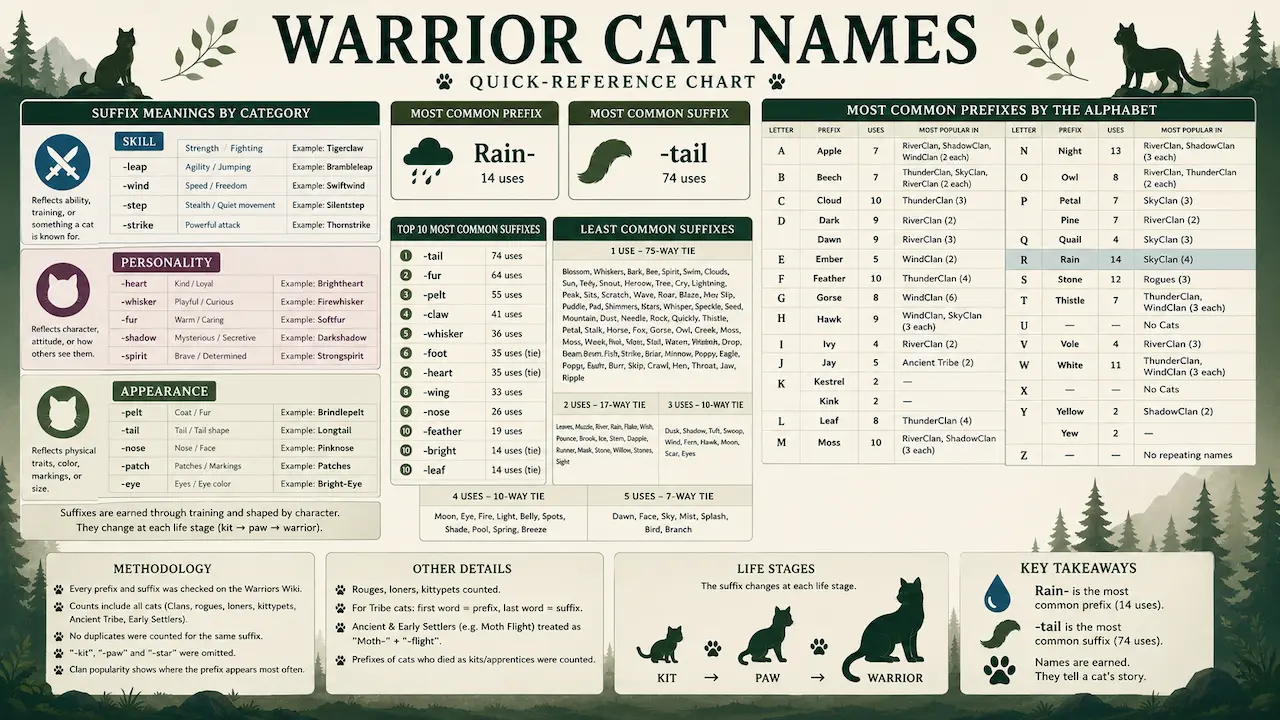 warrior cat suffix meanings chart organized by skill personality and appearance
